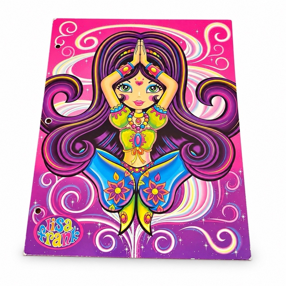 Vintage 2002 Lisa Frank Genie 2 Pocket Folder 3 Hole Punched Pink Purple Y2K